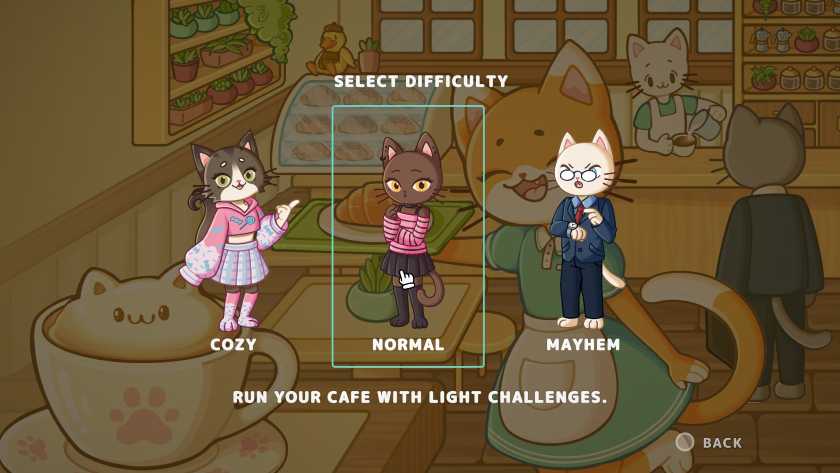 Choose the difficulty level menu in Cats & Cups.