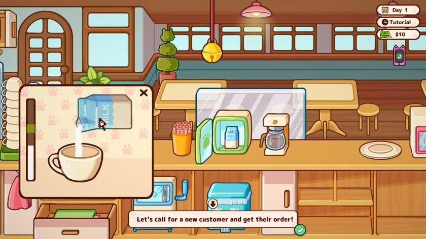 Behind the counter in Cats & Cups.