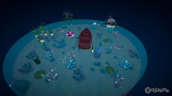 A diorama from cozyrama - a boat on a ocean at night