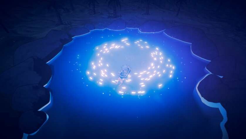White lights in a blue ocean in Shippin.