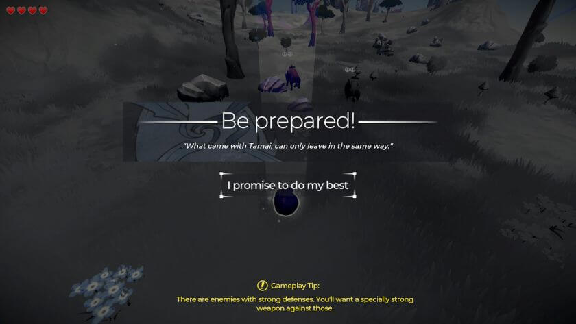 Greyed out scenery with wild boar visible, with the message “Be prepared”. Published on LadiesGamers