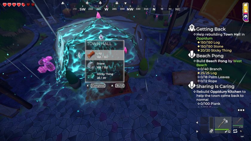 Town hall requirement menu, showing 150 stone, 150 logs and 20 sticky things. Published on LadiesGamers