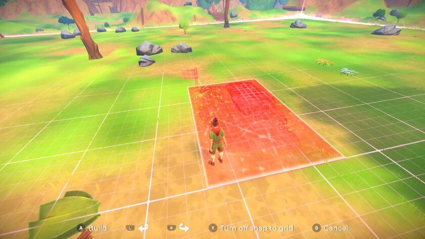 Red outline of the workbench on a grid within the base camp area. Published on LadiesGamers