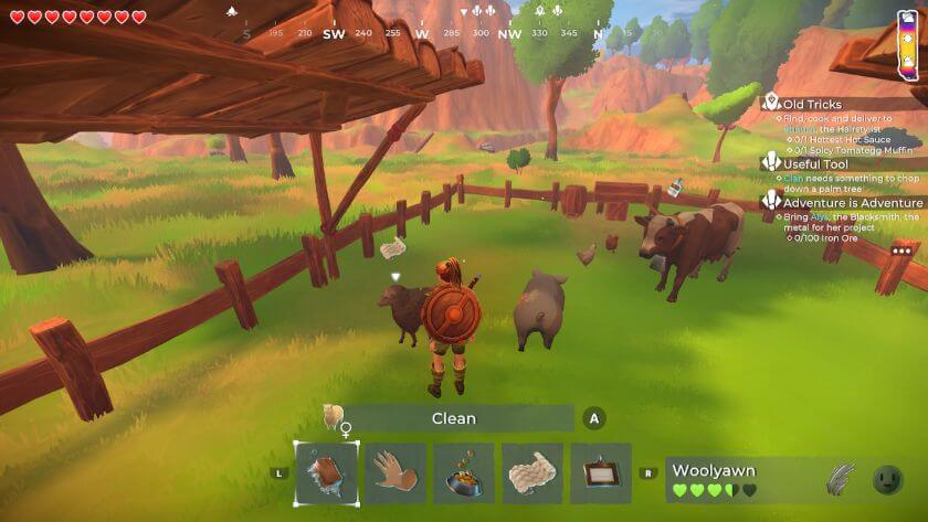 Inside the animal pen, with my character about to clean the sheep. Published on LadiesGamers