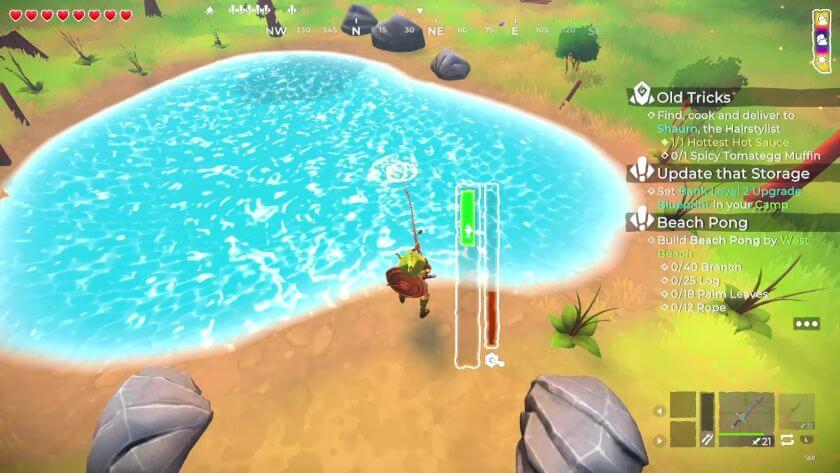 Reeling in a fish, with the green catch bar hovering over the fish icon. Published on LadiesGamers