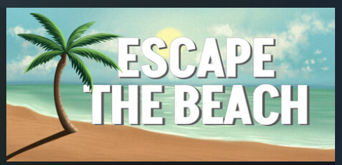 The words Escape the Beach against a beautiful tropical scene.