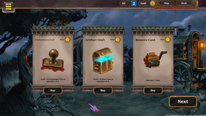 In the shop, you can choose among three possible things until you run out of money in Talystro.