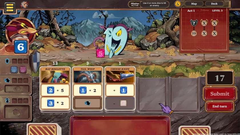 A player with three cards is in battle against a 19 in Talystro.