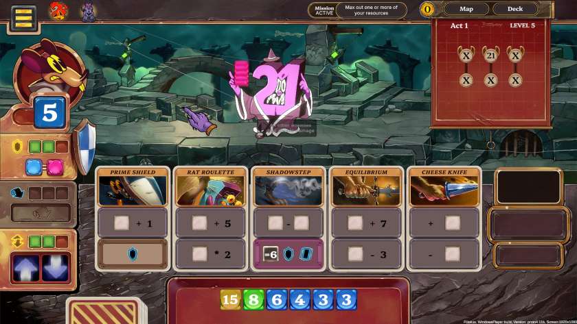 A player with a full set of cards is in battle against a 21 in Talystro.