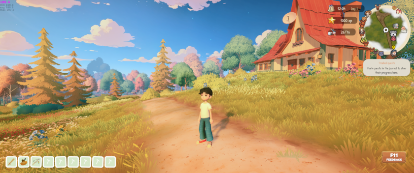 Everdream Village: player character standing in front of house on new island.