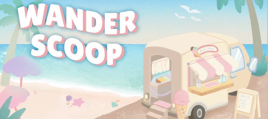 Promotional image for Wander Scoop showing an ice cream van parked near a beach. Published on LadiesGamers.
