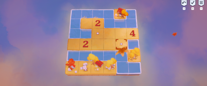 Nurikabe World: this puzzle is autumn themed with soft orange grass and red maple trees