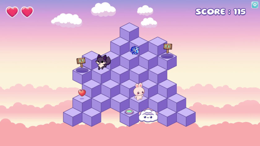 Bunny Hop Hop Completed Level with a Fox chasing the Bunny to the cloud to escape