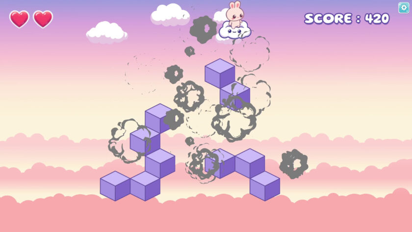 Bunny Hop Hop escaping a completed level and the block disappearing from the sky
