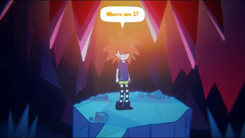 A cartoon girl who is lost in Apopia. 