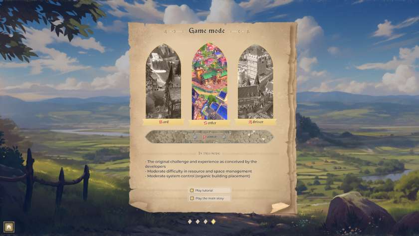 The difficulty menu for City Tales - Medieval Era has three choices: Easy, Standard, and Hard.