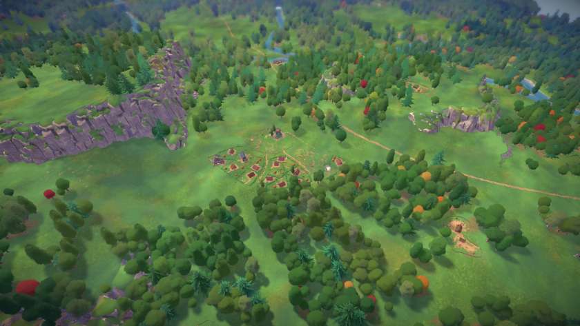 A tiny town lays in the middle of a large field in City Tales - Medieval Era.