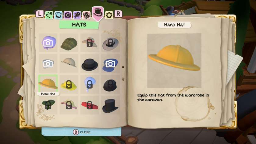 The list of available hats in your journal, some with padlocks over the picture. Published on LadiesGamers
