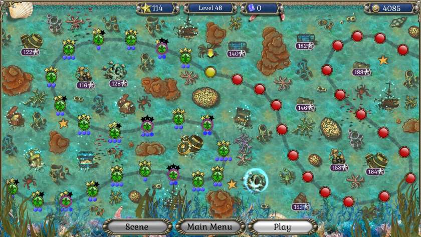 A wavy track has many stops along the way, each a Solitaire rank level in Jewel Match Atlantis Solitaire 5.
