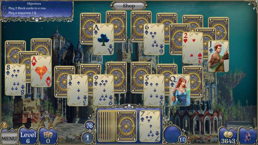 A screen filled with cards to rank in Solitaire rank level in Jewel Match Atlantis Solitaire 5.