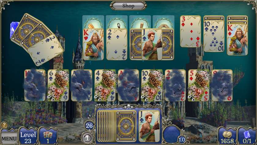 A screen filled with cards to rank in Solitaire rank level in Jewel Match Atlantis Solitaire 5.