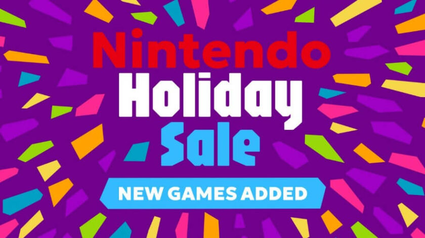 Promotional image for the Nintendo Holiday Sale with bright colours bursting from the image. Published on LadiesGamers.