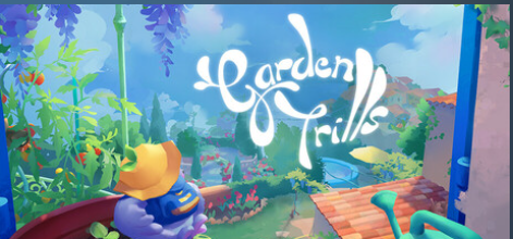 A backyard garden and the words Garden Trills