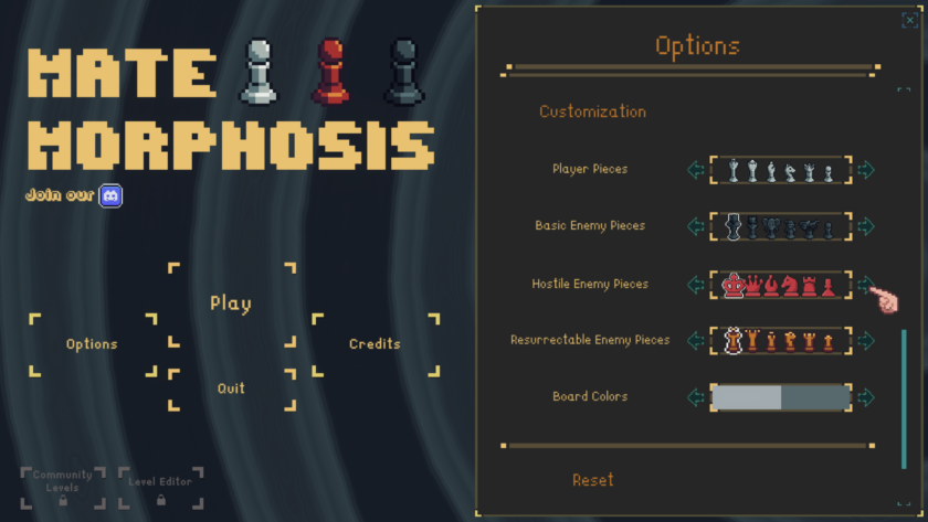 Mate'Morphosis: option in settings allows you to pick different art styles for the player and enemy chess pieces
