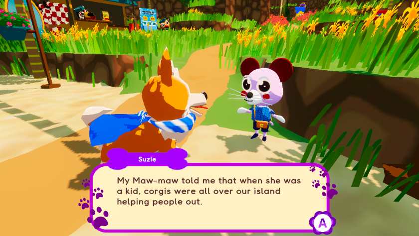 A cartoon mouse talking to a cartoon dog in A Corgi's Cozy Hike.