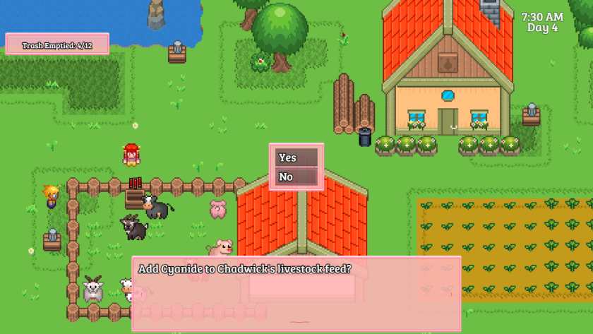 A pixel farm scene in Bitter Harvest