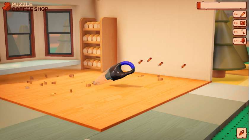 A vacuum cleaning up wood shavings in Block Block Block.