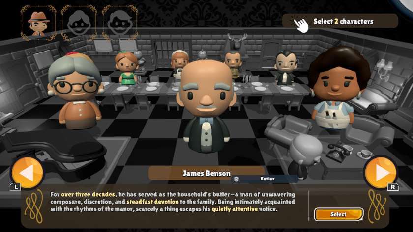 Selection wheel of the 9 suspects, two of whom you have to select to help you. Published on LadiesGamers