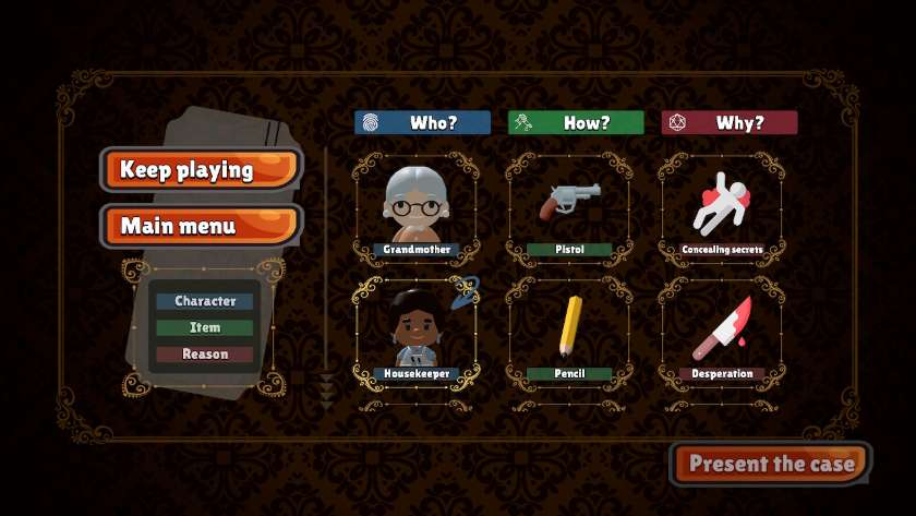 The present the case menu, with a who, how and why option. Published on LadiesGamers