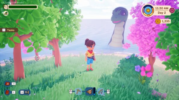 Collector's Cove island with the main character and the animal friend in the background