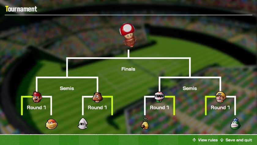 Tournament match tree, showing Mario winning round 1. Published on LadiesGamers