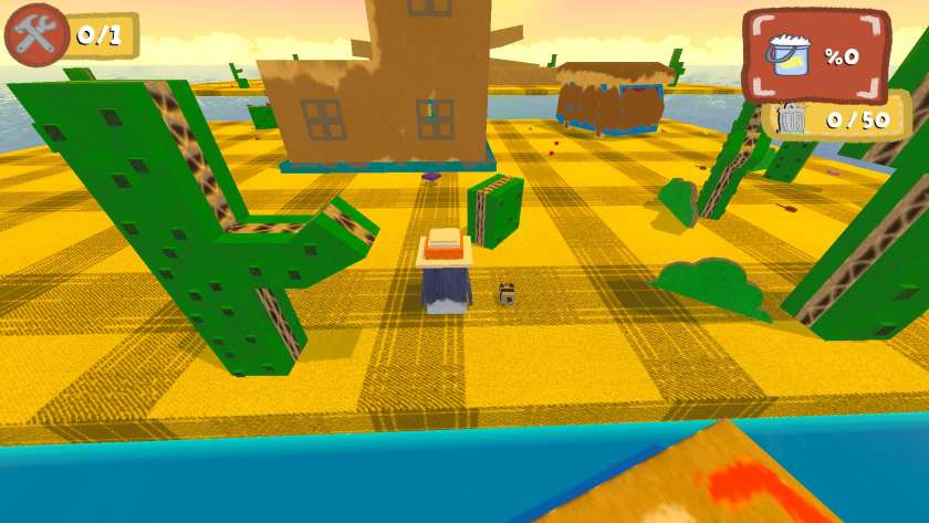 A penguin and its dog are walking around on a paisley item in Scrub Dudes.