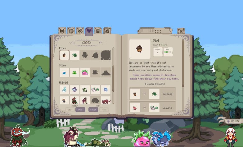 Familiar Findings: an encyclopedia of the familiars you've discovered as well as the fusion combinations you've tried