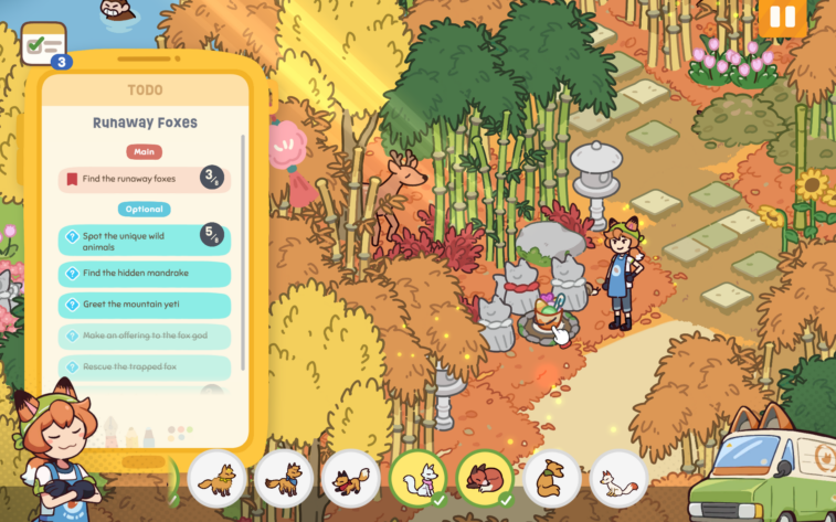 Lost and Found Co: primary objectives are shown on the bottom and secondary optional objectives are listed on the side