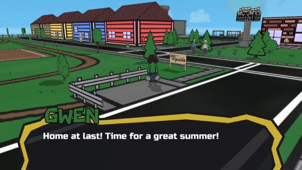 Stitched Together gameplay, gwen arriving at her hometown