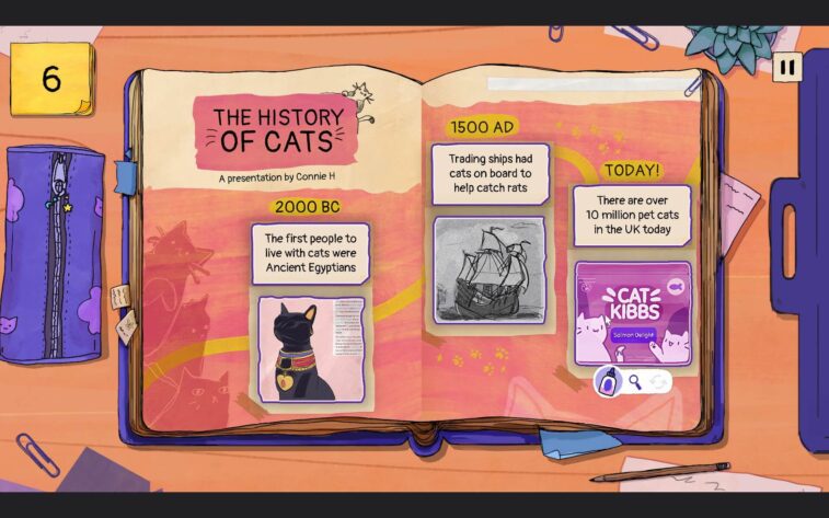 a scrapbook page dedicated to the history of cats from ancient Egypt to modern days