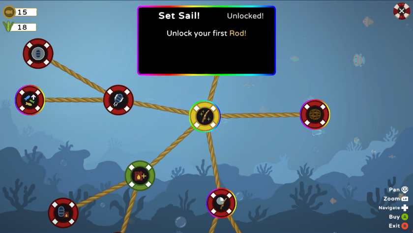 A skill tree in All You Can Fish!