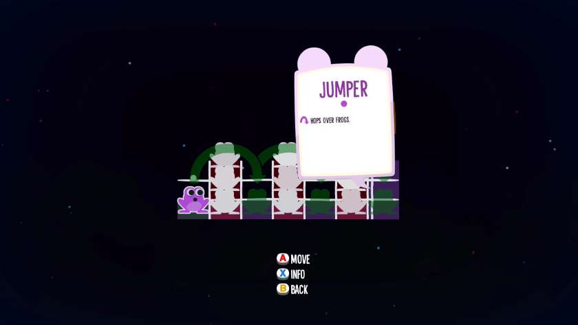 A test Frogtime board, with a purple frog and silhouette opposition players. Published on LadiesGamers