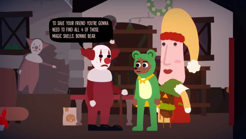 Bonnie talking to a clown, who says “To save your friend you're gonna need to find all 4 of those magic shells”. Published on LadiesGamers