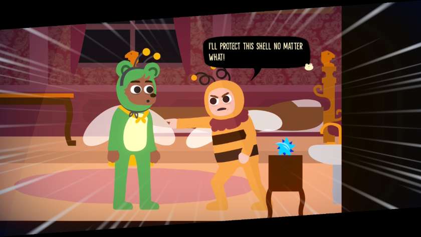 A character challenging Bonnie to a battle, saying “I'll protect this shell no matter what!”. Published on LadiesGamers