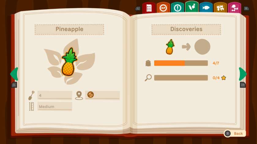The collector's compendium open on the pineapple crop page. Published on LadiesGamers