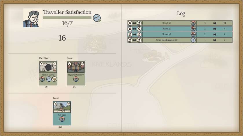 A hand of cards is being calculated in Dear Journey...