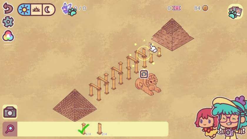 Sandy scene, with pyramids, sphinx and columns. Published on: LadiesGamers