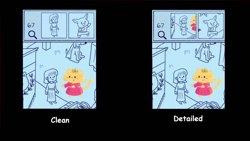 Photomontage to show the difference between clean or detailed objects to search for. Published on LadiesGamers