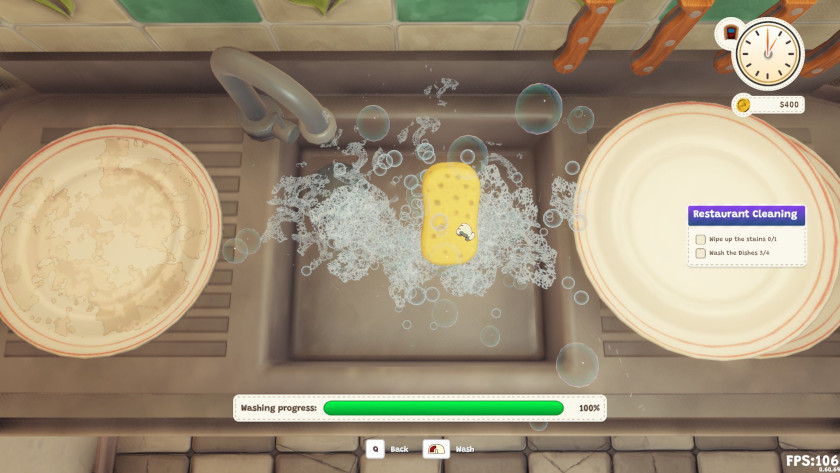 Washing dishes in Pizza Slice.