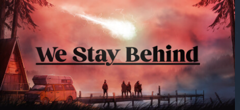 People in the distance against a red sky in We Stay Behind